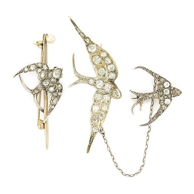 Lot 834 - Two Antique Diamond Swallow Pins