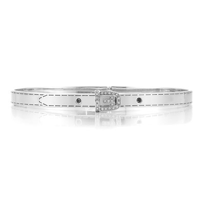 Lot 654 - Gentleman's White Gold and Diamond Buckle Bangle Bracelet, Gucci