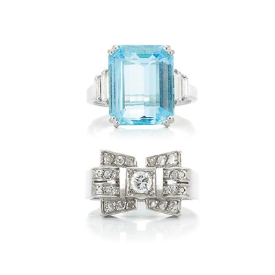 Lot 243 - Aquamarine and Diamond Ring and Diamond Buckle Ring