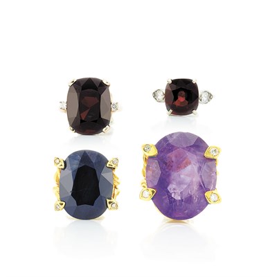 Lot 281 - Four Colored Stone and Diamond Rings