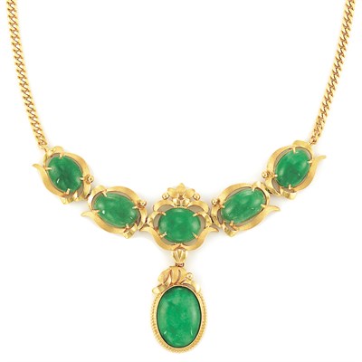 Lot 61 - Gold and Jade Necklace