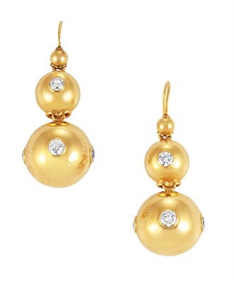 Lot 47 - Pair of Gold and Diamond Ball Pendant-Earrings