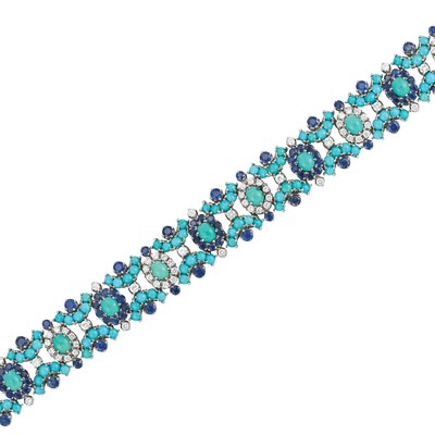 Lot 342 - White Gold, Turquoise, Sapphire and Diamond Bracelet