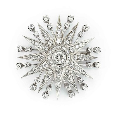 Lot 166 - Rhodium-Plated Gold and Diamond Starburst Brooch