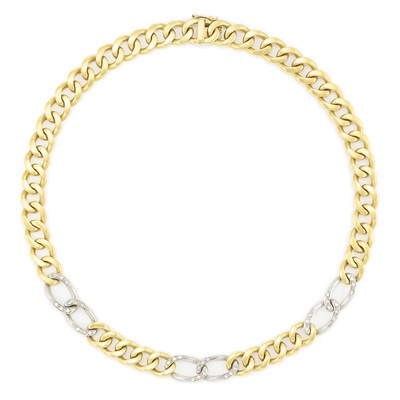 Lot 224 - Yellow and White Gold and Diamond Curblink Chain Necklace