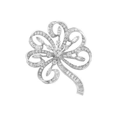 Lot 338 - Platinum and Diamond Flower Brooch, Yard