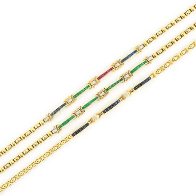 Lot 28 - Three Gold, Gem-Set and Diamond Bracelets