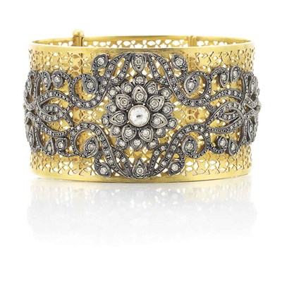 Lot 633 - Indian Gold, Silver and Diamond Cuff Bangle Bracelet