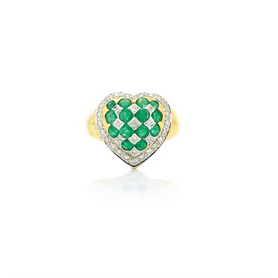 Lot 595 - Gold, Emerald and Diamond Heart Ring