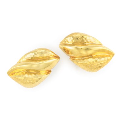 Lot 419 - Pair of Hammered Gold Earclips, Andrew Clunn