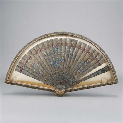 Lot 242 - Chinese Silver-Gilt Filigree Fan 19th Century...