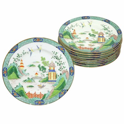 Lot 564 - Set of Ten English Chinoiserie Decorated Crown...