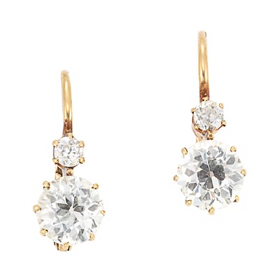 Lot 724 - Pair of Antique Gold and Diamond Earrings