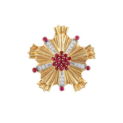 Lot 230 - Gold, Ruby and Diamond Clip-Brooch, Tiffany & Co.