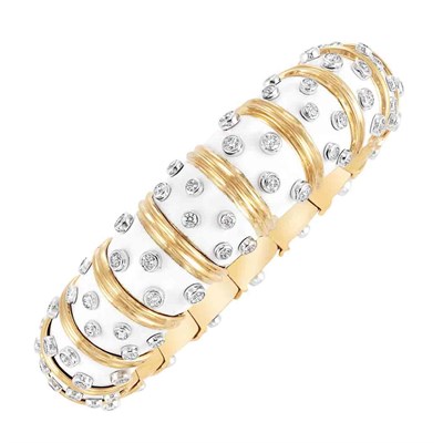 Lot 529 - Gold, Platinum, White Enamel and Diamond Bangle Bracelet, Tiffany & Co., Schlumberger
