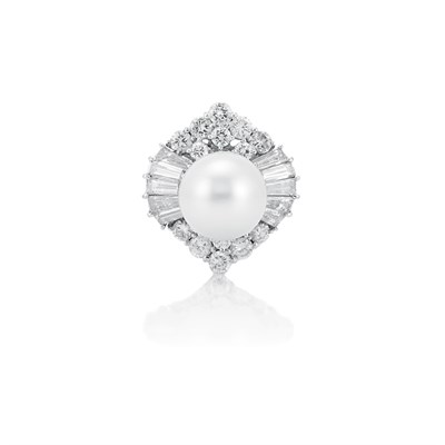 Lot 666 - White Gold, Cultured Pearl and Diamond Ring