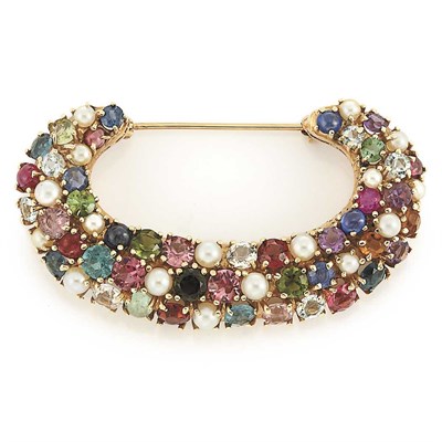 Lot 369 - Gold, Gem-Set and Cultured Pearl Brooch