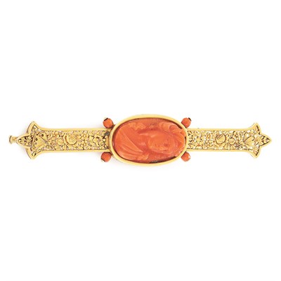 Lot 411 - Antique Gold and Coral Cameo Bar Pin