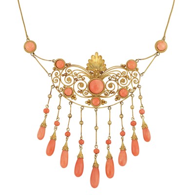 Lot 658 - Antique Gold and Coral Fringe Necklace