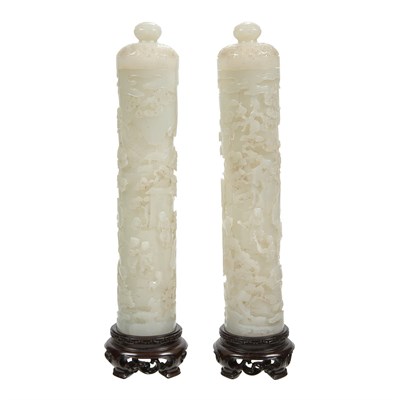 Lot 408 - Pair of Chinese White Jade Perfumers Each of...