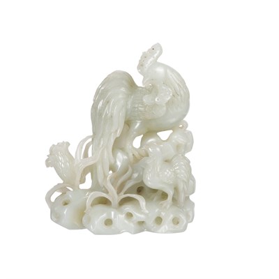 Lot 195 - Chinese Celadon Jade Rooster Group 19th...