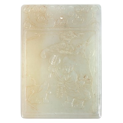 Lot 359 - Chinese Celadon Jade Plaque 19th Century Of...