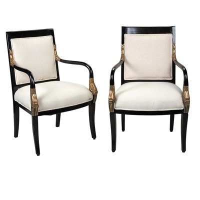 Lot 136 - Pair of Empire Style Gilt Decorated and Black...