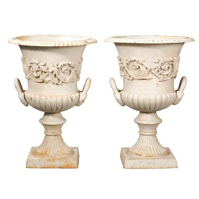 Lot 475 - Pair of White Painted Iron Garden Urns Height...