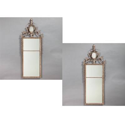 Lot 1183 - Pair of Louis XVI Style Silver Painted Mirrors...