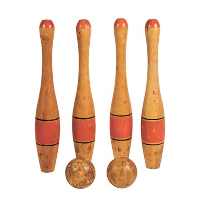 Lot 244 - Painted Wood Bowling Set Including ten pins...