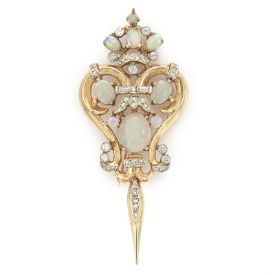 Lot 271 - Gold, Platinum, Opal and Diamond Pendant-Brooch