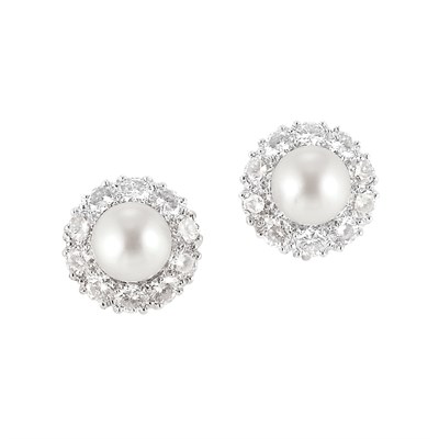 Lot 195 - Pair of Cultured Pearl and Diamond Earrings