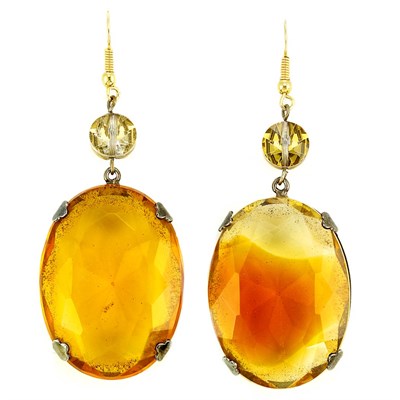 Lot 1095 - Pair of Dangling Amber Rhinestone Earrings...
