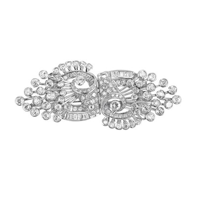 Lot 152 - Platinum and Diamond Double Clip-Brooch