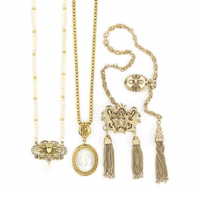 Lot 201 - Antique Gold and Cameo Pendant with Chain and Two Necklaces