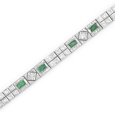 Lot 853 - Platinum, Emerald and Diamond Bracelet