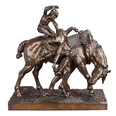 Lot 555 - Bronze Figural Group Titled After the Chores...