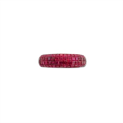 Lot 254 - White Gold and Invisibly-Set Ruby Bombe Ring