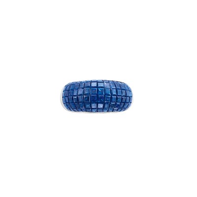 Lot 192 - White Gold and Invisibly-Set Sapphire Bombe Ring