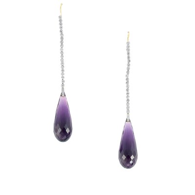 Lot 198 - Pair of White Gold, Diamond and Amethyst Briolette Pendant-Earrings