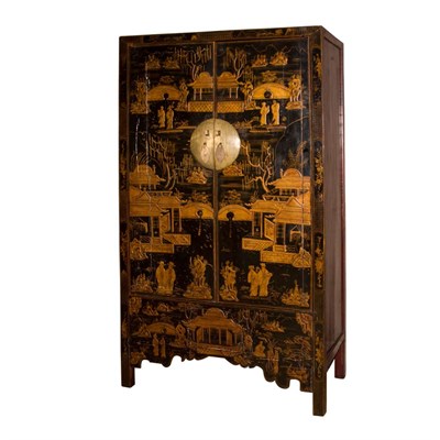 Lot 176 - Chinese Style Gold Decorated Black Lacquered...