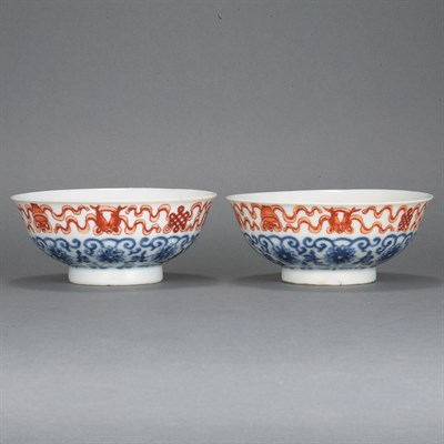 Lot 220 - Pair of Chinese Blue, White and Iron Red...