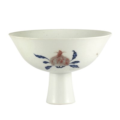 Lot 345 - Chinese Red, Blue and White Glazed Stem Bowl...
