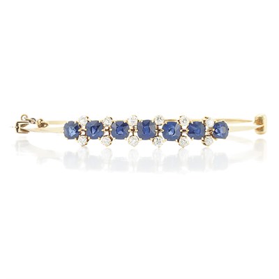 Lot 734 - Antique Gold, Sapphire and Diamond Bangle Bracelet