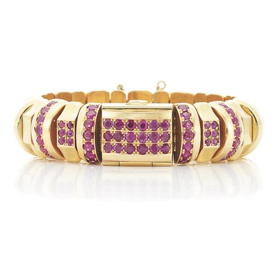 Lot 729 - Gold and Ruby Bracelet-Watch