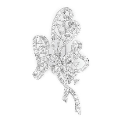 Lot 670 - Platinum and Diamond Bow Brooch