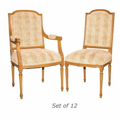 Lot 308 - Set of Twelve Louis XVI Style Fruitwood Dining...