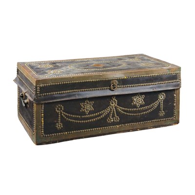Lot 200 - Brass Bound Leather Trunk Height 10 inches,...
