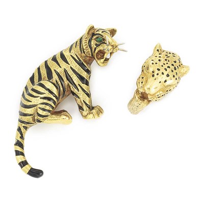 Lot 796 - Gold and Enamel Tiger Brooch and Ring