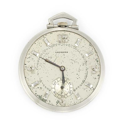 Lot 692 - Platinum and Diamond Open Face Pocket Watch, Longines